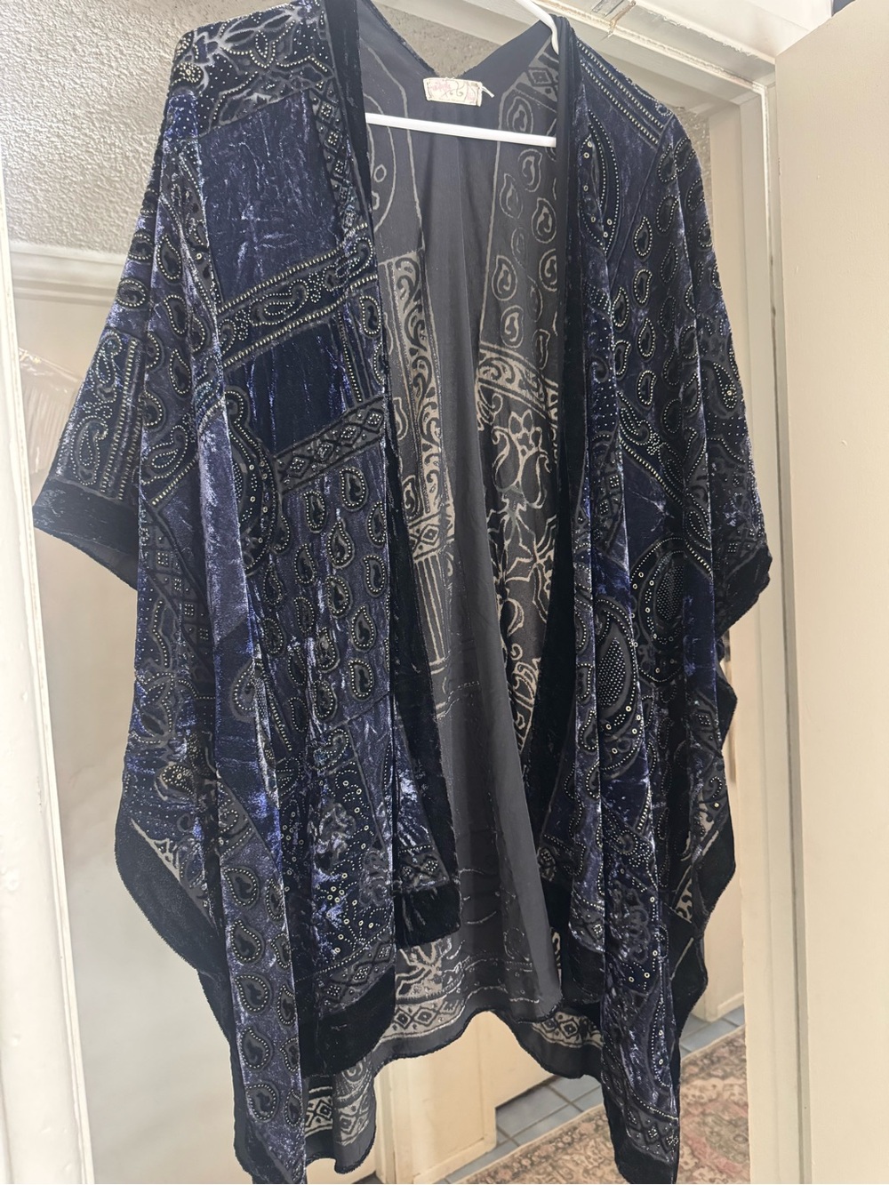 Free People Navy Velvet Dark Paradise Kimono